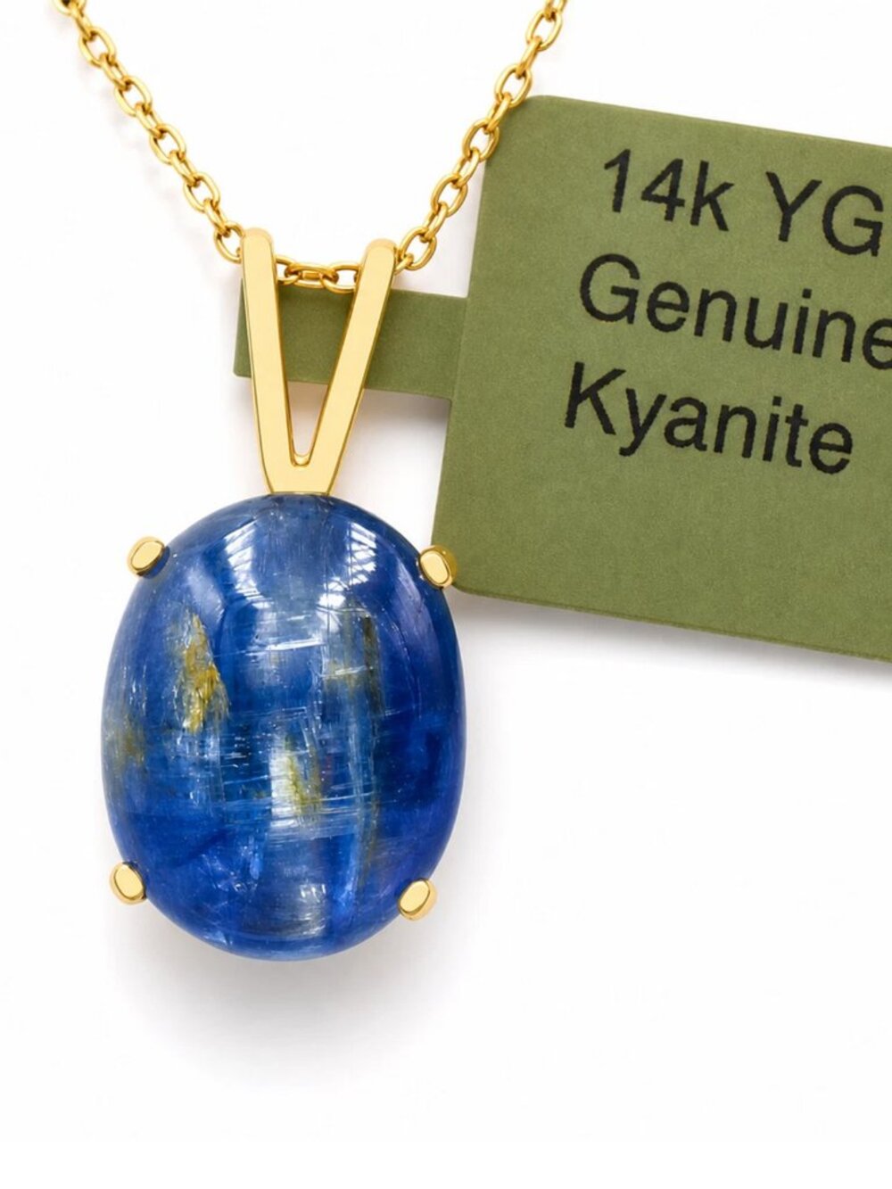 Genuine Kyanite Pendant Solid 14k Yellow Gold